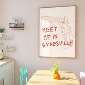 Gainesville kaart kunst aan de muur, Meet Me in Gainesville slaapzaal afdrukbare muurkunst, Gainesville print, poster slaapzaal, trendy kunst aan de muur Florida