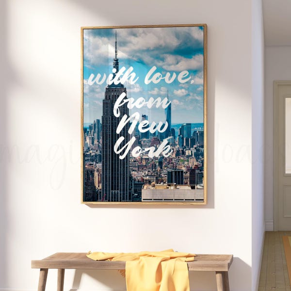 New York Wall Art, Retro NYC Printable Wall Art, New York Skyline Print, NYC Dorm Room Print, Travel Wall Art