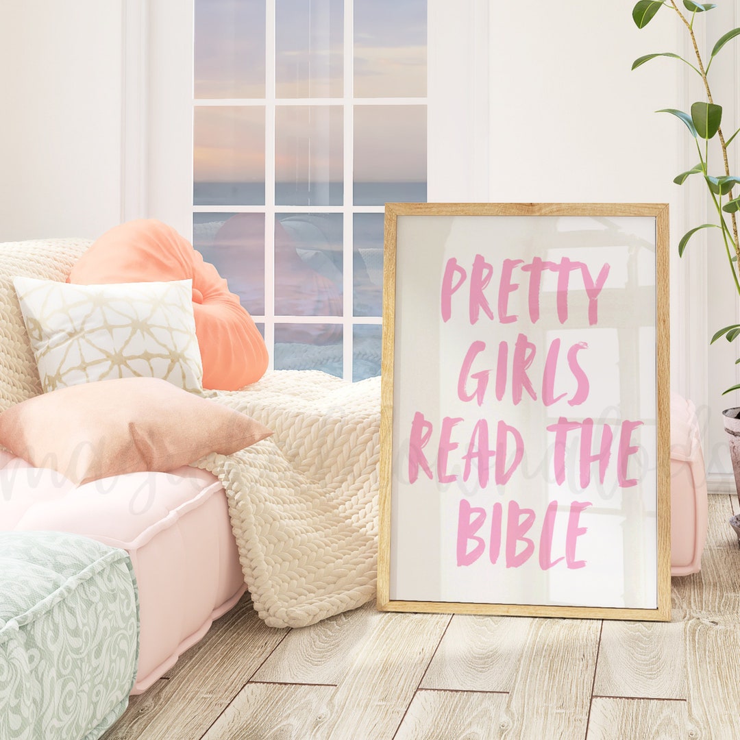 Pink Christian Printable Wall Art, Pink Bible Verse Dorm Room Wall Art ...