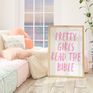 Pink Christian Printable Wall Art, Pink Bible Verse Dorm Room Wall Art, Pink Scripture Wall Decor, Bible Verse Poster