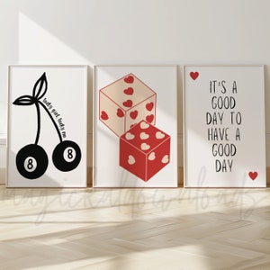 Set van 3 trendy prints Lucky Girl slaapzaal muurkunst retro vintage posters afdrukbare muurkunst retro barwagen kunst trendy zwarte muurkunst