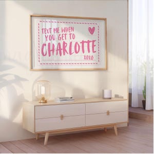 Charlotte NC Wall Art, Pink Charlotte Dorm Room Wall Art, Text Me Charlotte NC Print, Pink Dorm Room Poster, North Carolina Postcard Art