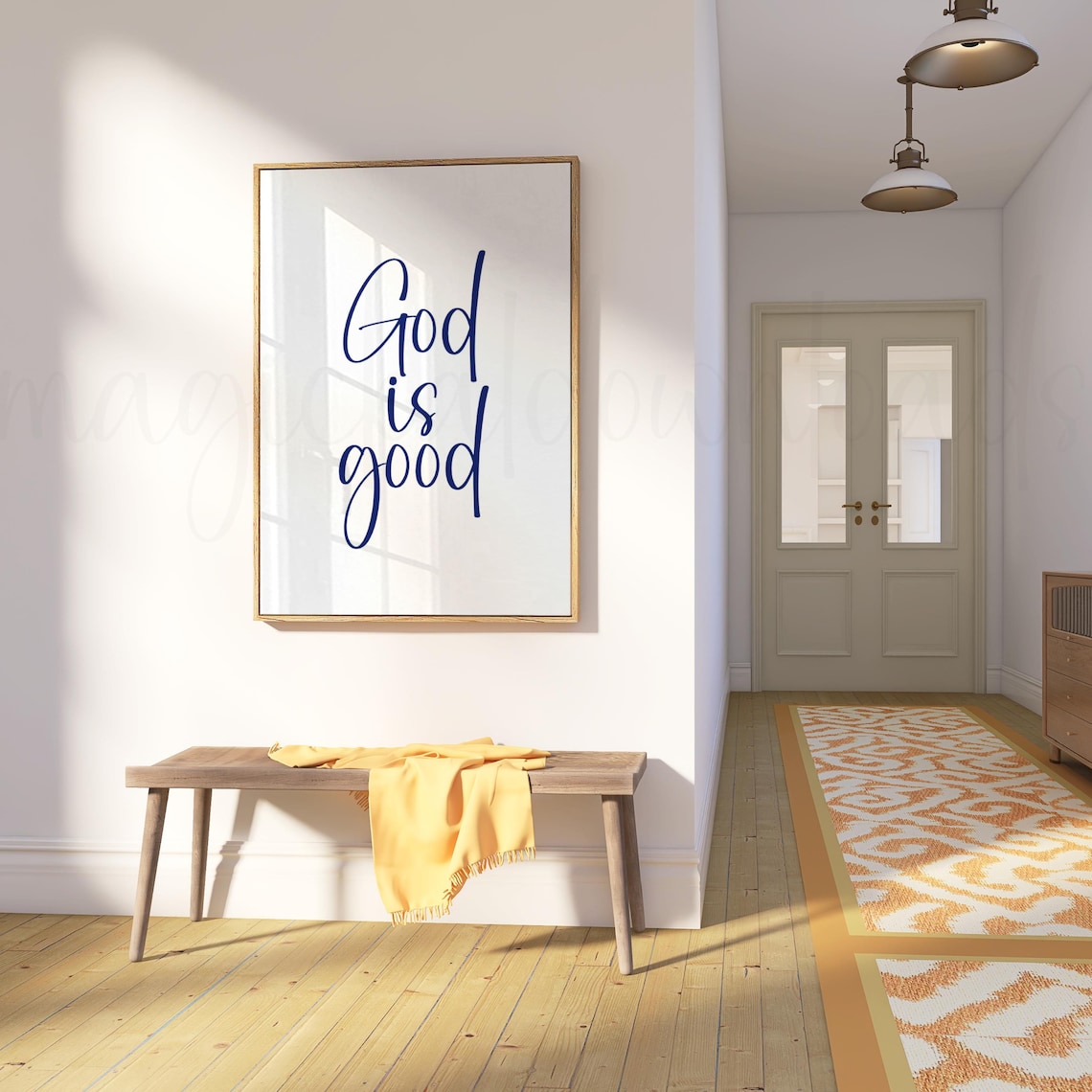 Navy Christian Wall Art, God is Good Print, Bible Verse Dorm Room Print ...