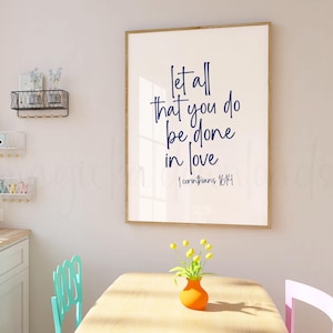 Navy Blue Christian Wall Art, Bible Verse Teen Room Wall Art, Blue Wall Decor, Dorm Room Scripture Wall Art, Love Like Jesus Print