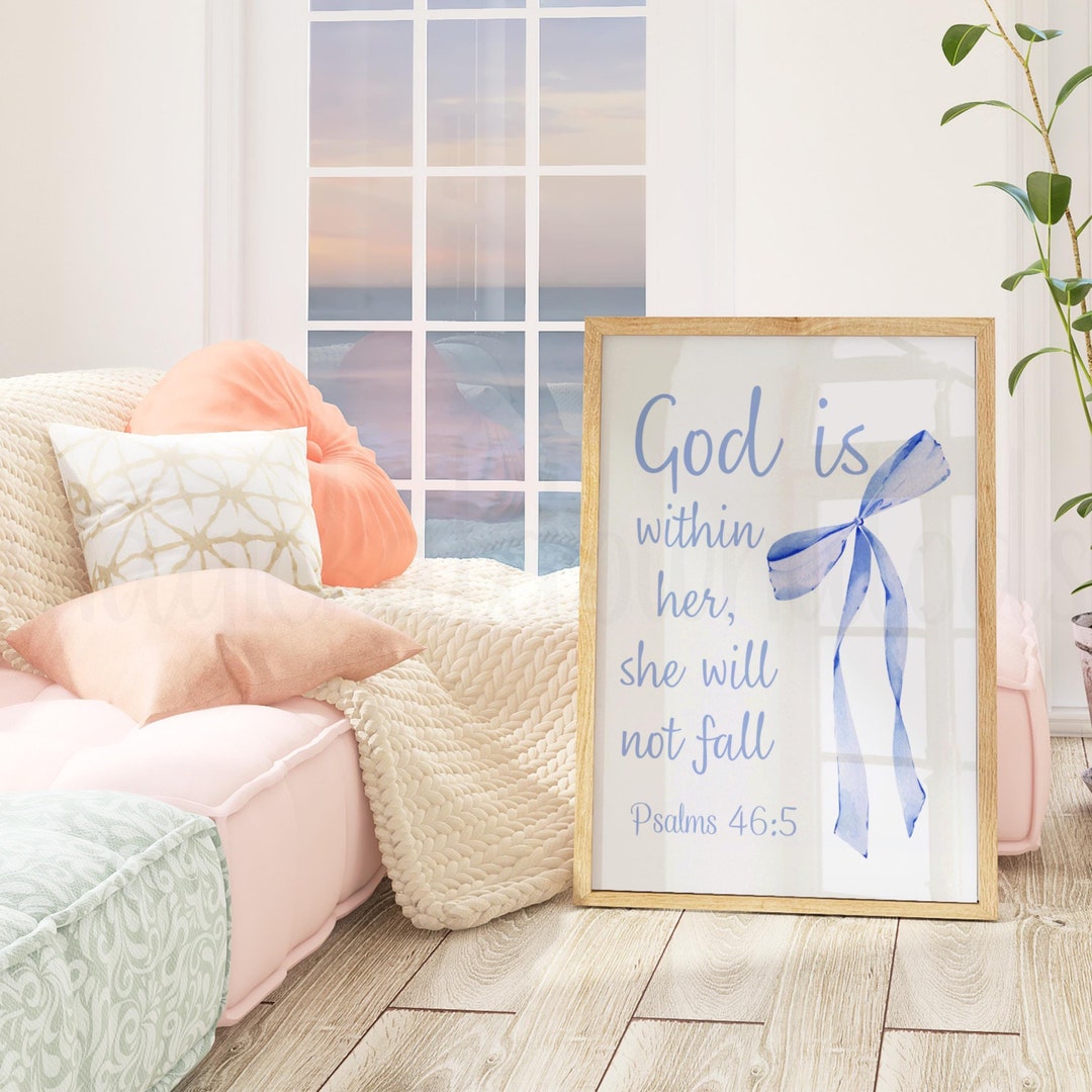 Coquette Blue Christian Wall Art, Blue Bible Verse Print, Dorm Room ...