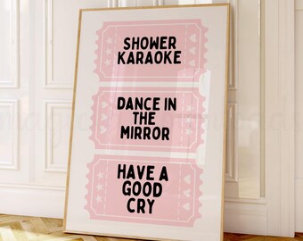 Shower Karaoke Print, Girly Bathroom Wall Art, Pink Retro Ticket Art, Trendy Bathroom Decor, Pink Aesthetic Bathroom Art, Digital Wall Art