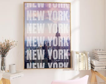 New York Wall Art, NYC Skyline Print, Retro Printable Wall Art, Dorm Room Poster