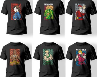 Street Fighter Graphic Tee's T-Shirt  - Gray | Ryu, Ken, Bison, Sagat, Vega, Chun Li, Zangief, Dhalsim, Guile, Blanka