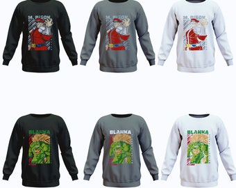Street Fighter Crewneck Sweater - Gray | Ryu, Ken, Bison, Sagat, Vega, Chun Li, Zangief, Dhalsim, Guile, Blanka