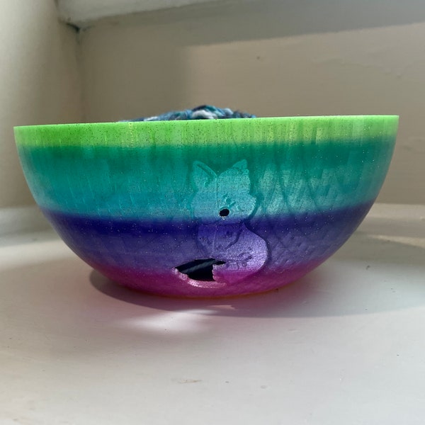 Cute 3D Printed Fox Yarn Bowl -Fox Embossed PLA Yarn Bowl - Perfect Holder for Worsted Weight Yarn - Fits Bobbins Knit Crochet Weaving