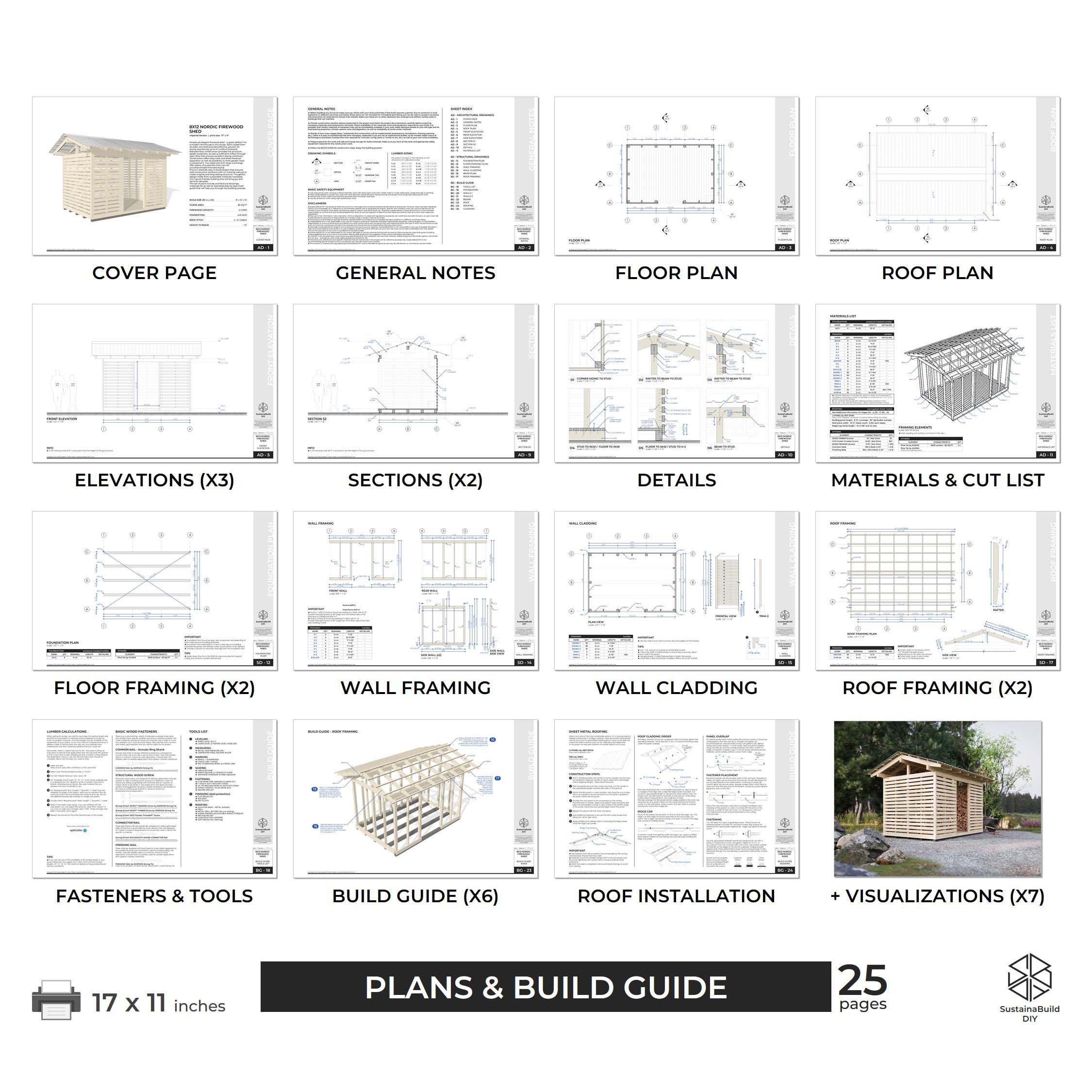 8X12 Nordic Firewood Shed DIY Build Plans PDF | 4 Cord - Etsy