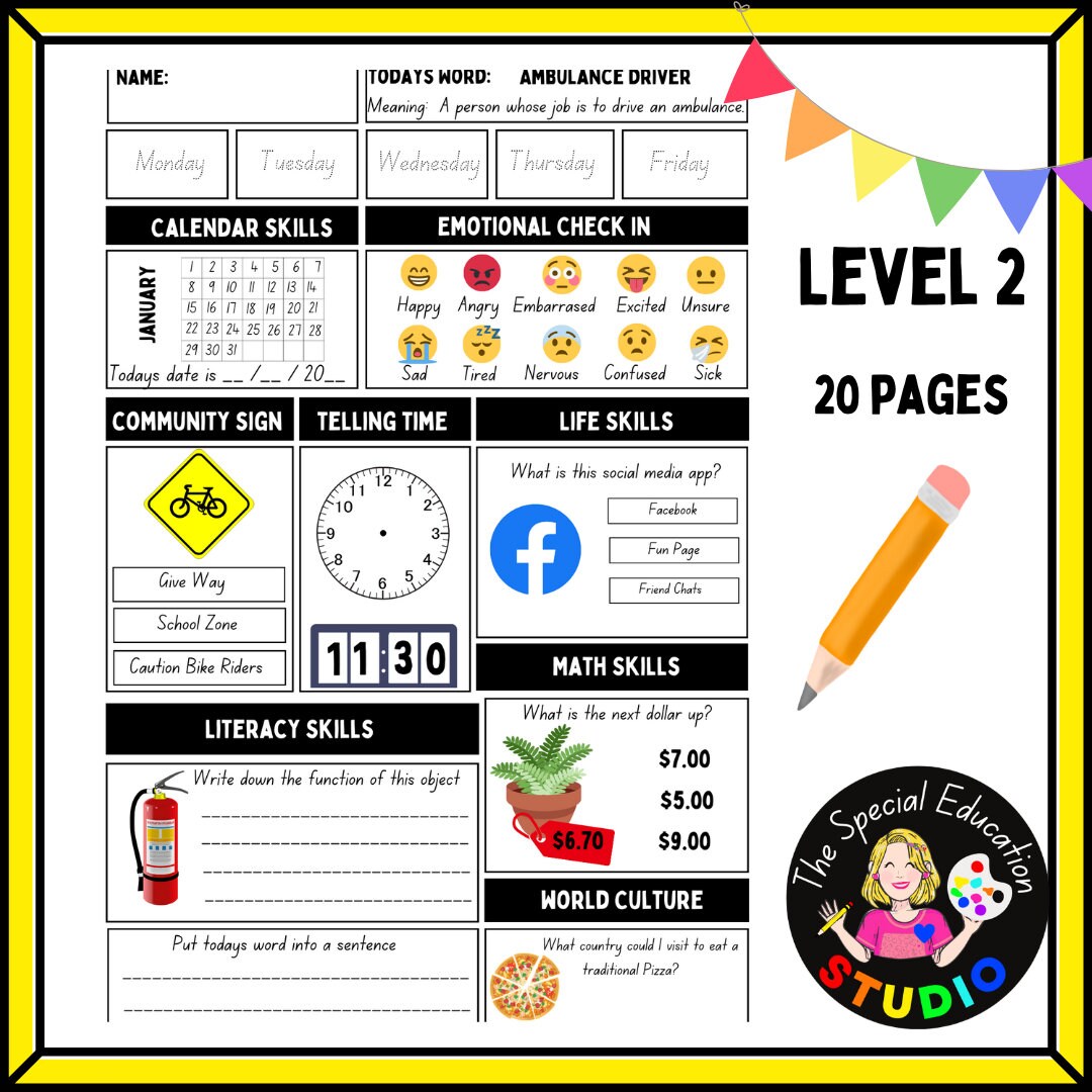 Special Education Morning Calendar Life Skills Adult Workbook Life