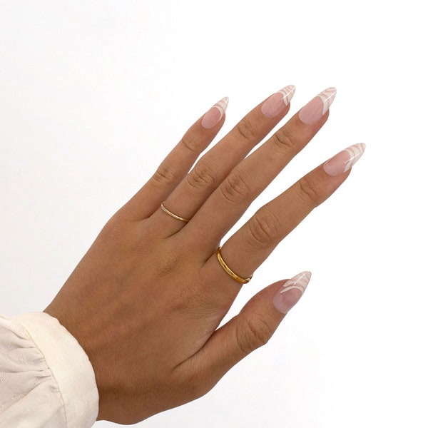Safari French tip press sur la palette d'ongles | à presser haut de gamme de qualité professionnelle | Presse en forme d'amande sur les ongles | Ongles français roses blancs