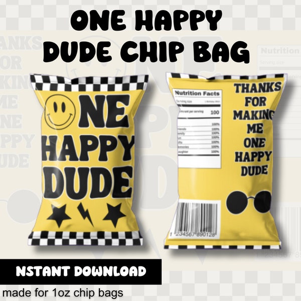 One Happy Dude Chip Bag Party Favor, Birthday Decoration, Digital Download, DIY