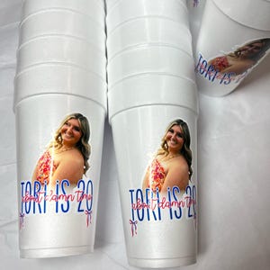 Custom Foam Cups, Clear Cups, Personalized Birthday Party Favor Photo Decor, Cheetah, Vacation, Face, Name, Zodiac 20oz paper cups