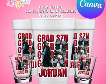 Editable Graduation Cup & Shot Cup Label Sticker Template | Class of 2026 Senior Printable DIY Party Design