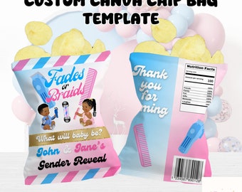Fades or Braids Gender Reveal Chip Bag Template (Digital Download)