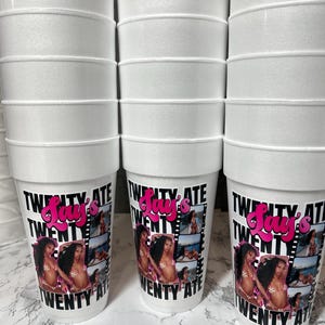 Custom Foam Cups, Clear Cups, Personalized Birthday Party Favor Photo Decor, Cheetah, Vacation, Face, Name, Zodiac 20oz paper cups