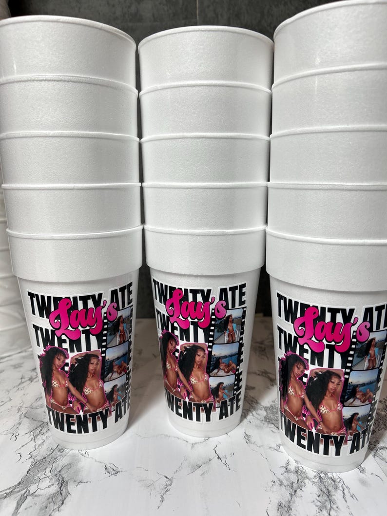 Custom Foam Cups, Clear Cups, Personalized Birthday Party Favor Photo Decor, Cheetah, Vacation, Face, Name, Zodiac 20oz paper cups