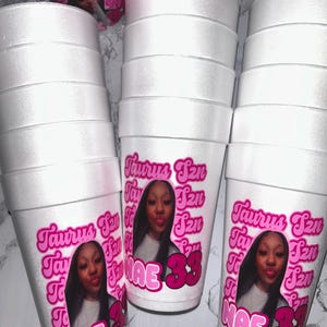 Custom Foam Cups, Clear Cups, Personalized Birthday Party Favor Photo Decor, Cheetah, Vacation, Face, Name, Zodiac 20oz paper cups