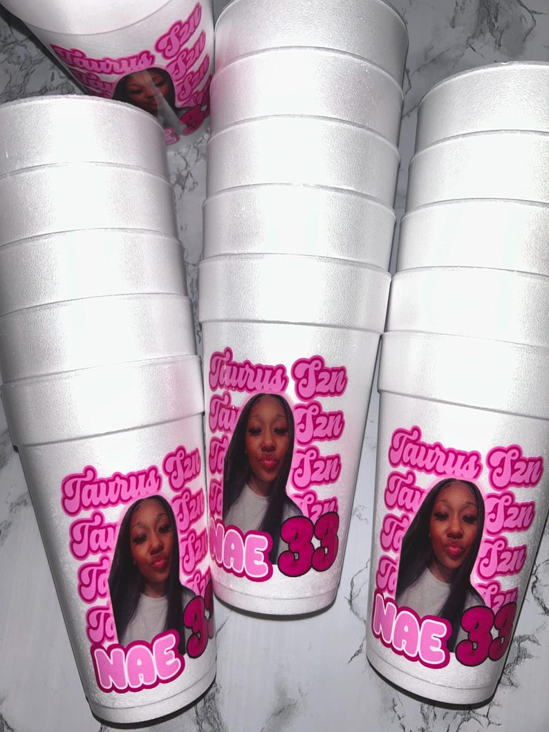 Custom Foam Cups, Clear Cups, Personalized Birthday Party Favor Photo Decor, Cheetah, Vacation, Face, Name, Zodiac 20oz paper cups