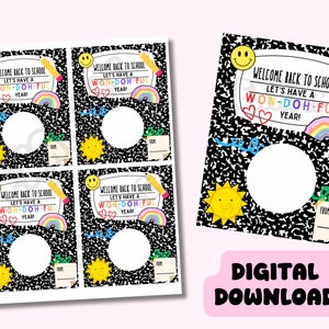 Welcome Back to School First Day Gift Tags, Lets have a Won-doh-ful Year, Meet the teacher, Template, Printable tag, Composition notebook