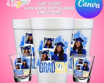Editable Graduation Cup & Shot Cup Label Sticker Template | Class of 2026 Senior Printable DIY Party Design