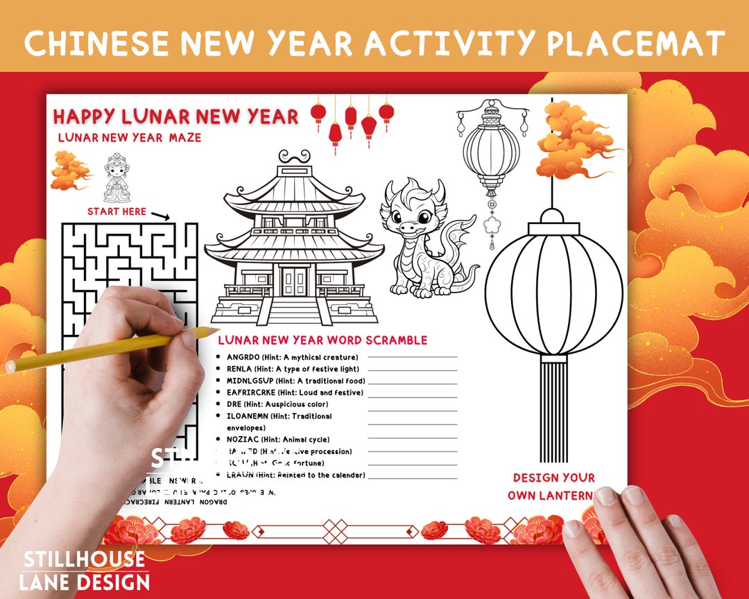 Chinese New Year Kids Activity Placemat Printable Year of the Dragon ...