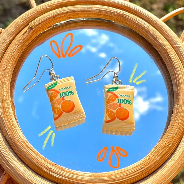 Orange Pouch Earrings | Fruit Earrings | gifts for her | fruit dangle earrings  | Food Earrings | Weird Earrings | Artsy Earrings |