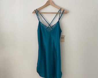 Vestido lencero turquesa vintage de los años 80 y 90, talla M para mujer
