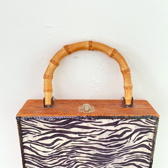 Wood Zebra Trinket Box Purse with Bamboo Handle - image 3