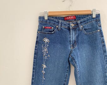 Y2K Embroidered Rhinestone Low Rise Bootcut Jeans Women's 2