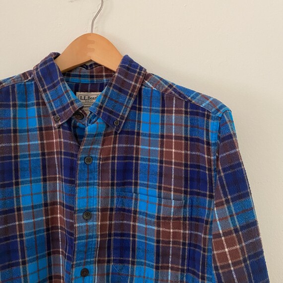 LL Bean Blue Plaid Flannel Shirt - image 4