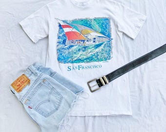 Camiseta gráfica de velero de San Francisco de 1980, talla XS para hombre
