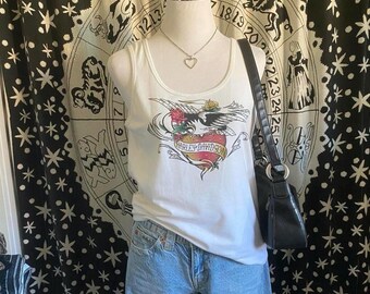 Y2K Harley Davidson Heart Rhinestone Graphic Tank Women’s L