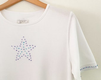 Camiseta bordada con estrella vintage Y2K para mujer, talla mediana