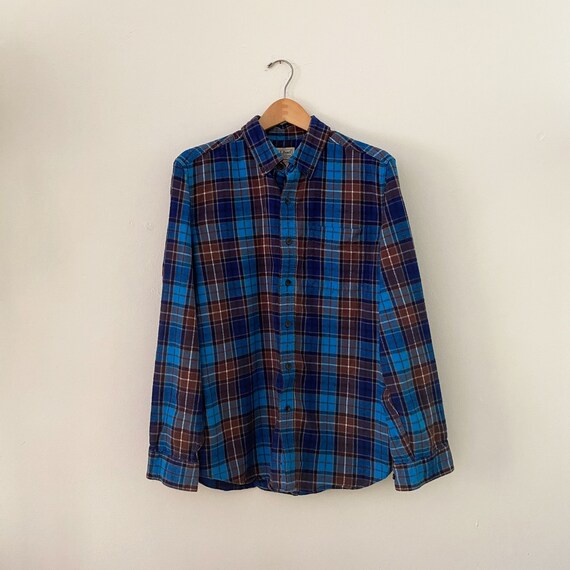 LL Bean Blue Plaid Flannel Shirt - image 1