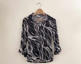 Y2K Wavy Print 3/4 Sleeve Top