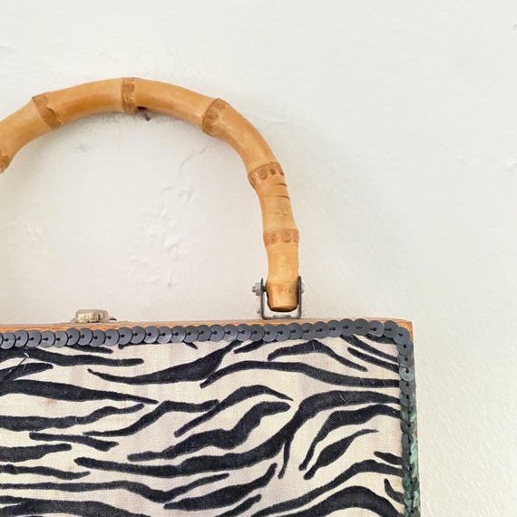 Wood Zebra Trinket Box Purse with Bamboo Handle - image 6