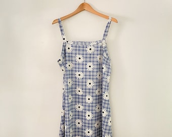 Vestido de verano con margaritas a cuadros azules para mujer, talla 3XL