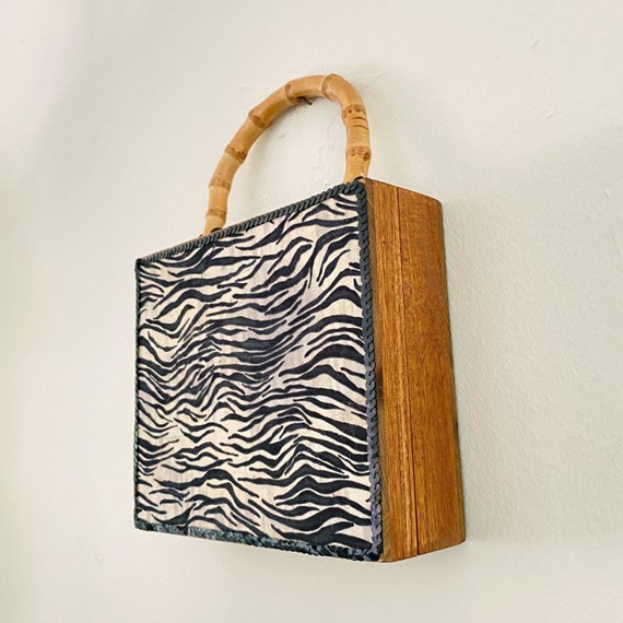 Wood Zebra Trinket Box Purse with Bamboo Handle - image 1