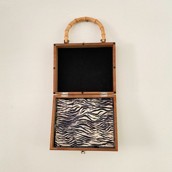Wood Zebra Trinket Box Purse with Bamboo Handle - image 5