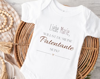 BIO Baumwolle Body Bodysuit Baby Shirt T-Shirt Patentanten fragen Patentante Geschenk personalisiert mit Name Patenonkel Geburt
