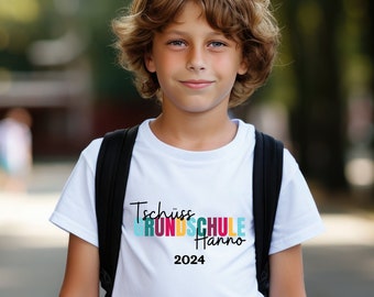 Tschüss Grundschule 2024 Shirt T-Shirt Geschenk personalisiert mit Name und Jahr Abschied Grundschulkind 5.Klasse weiterführende Schule