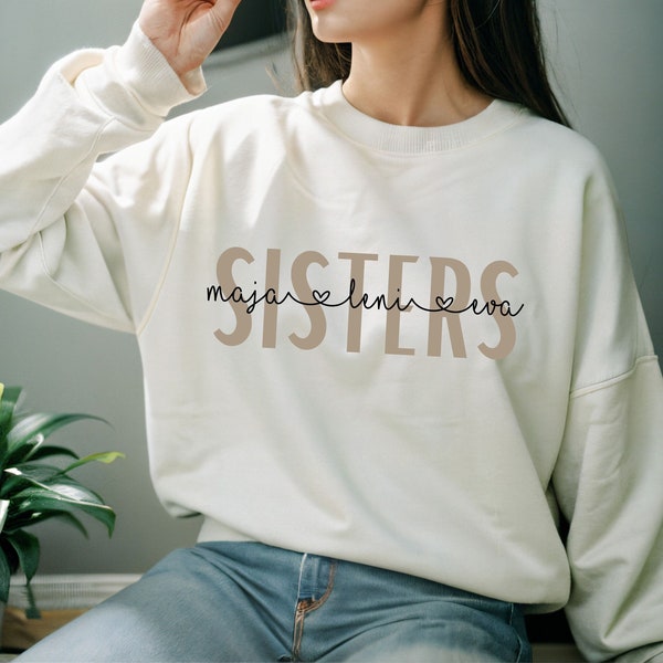 Sisters Pullover Sweatshirt Schwestern Personalisiertes Geschenk mit Name Geschwisterliebe Oversized Look Schwester Geschenk