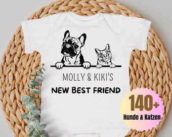 Bio Baumwolle Baby Body Hunde Katzen Haustier Name personalisiert New Best Friend Geschenk Geburt Baby und Hund Mama-Geschenk Neugeboren