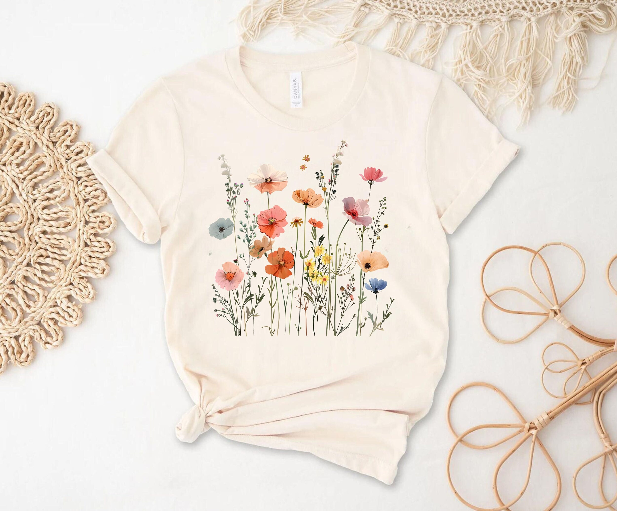 Boho Wildflower T-shirt Wildflowers Watercolor Poppy Summer Shirt ...