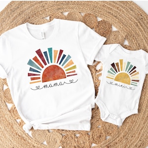 Mama and Mini Mommy and Me. Matching Mother Daughter Outfits. Boho Style Elegant Chic Baby Body Shirt Family Outfit Partner Look