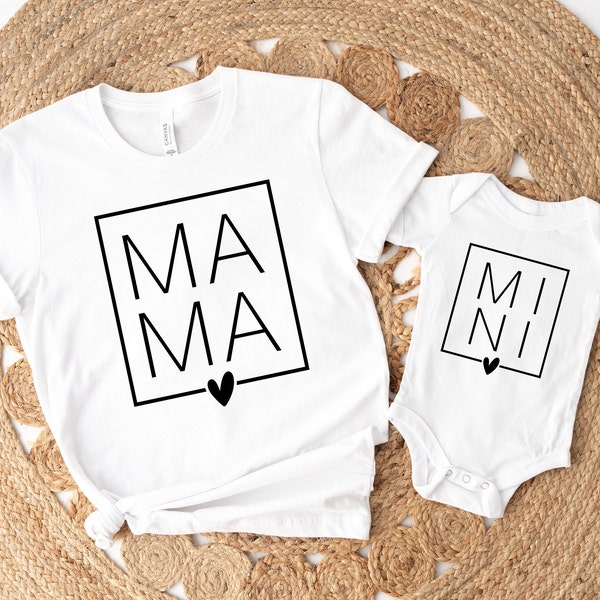 Maman et Mini. Tenues assorties mère-fille. Maman et bébé Body Chemise Tenue de famille Look partenaire Cadeau Maman pour être maman et moi Coeur