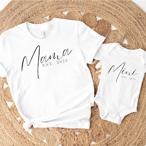 Mama and mini outfit matching boho floral elegant chic baby body shirt family outfit partner look personalized year of birth